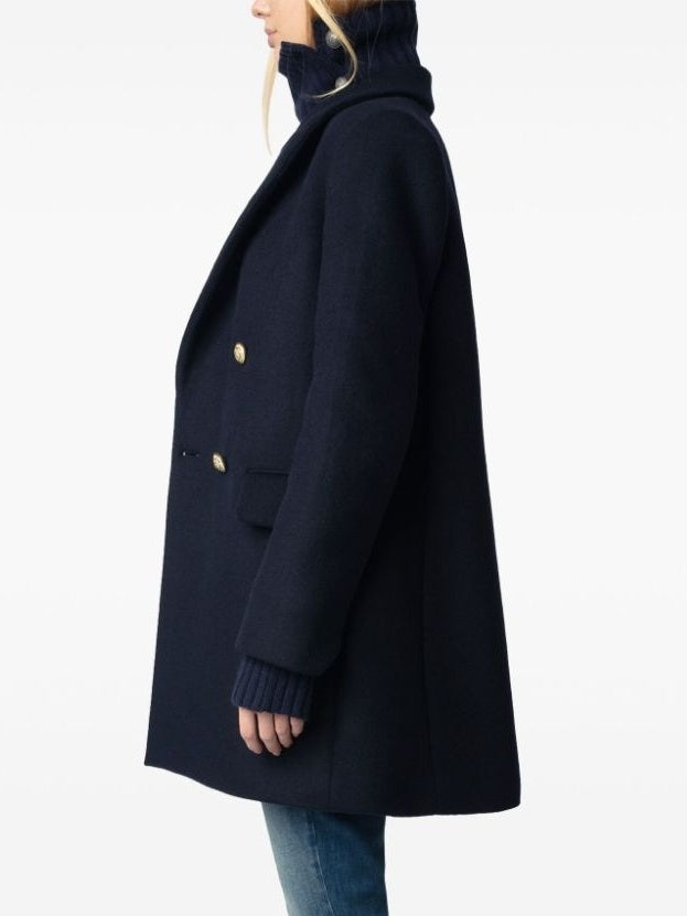 Double-Breasted Navy Wool-Blend Pea Coat - Coats
