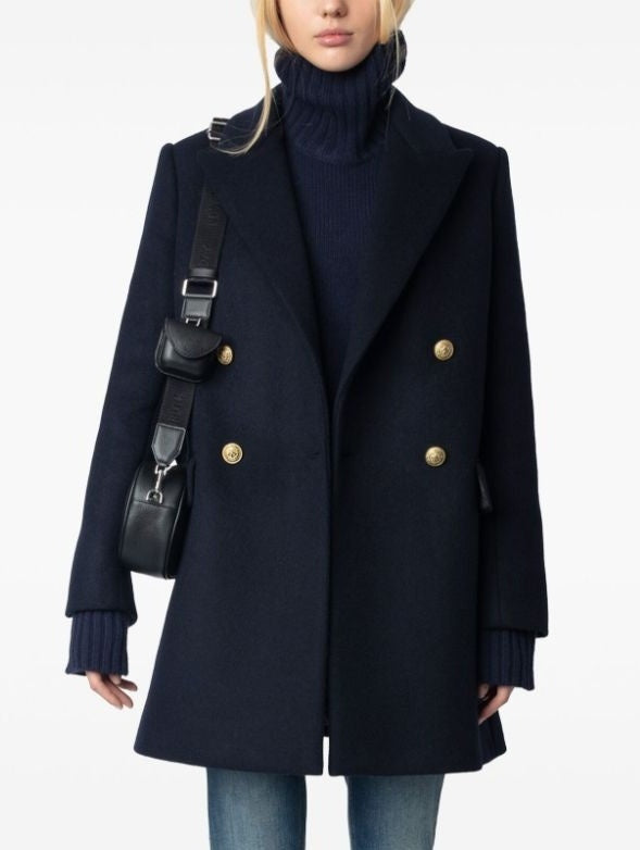 Double-Breasted Navy Wool-Blend Pea Coat - Coats