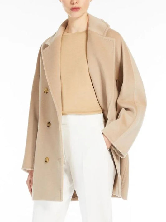 Double-Breasted Oversize Wool and Cashmere Coat in Ecru - Coats