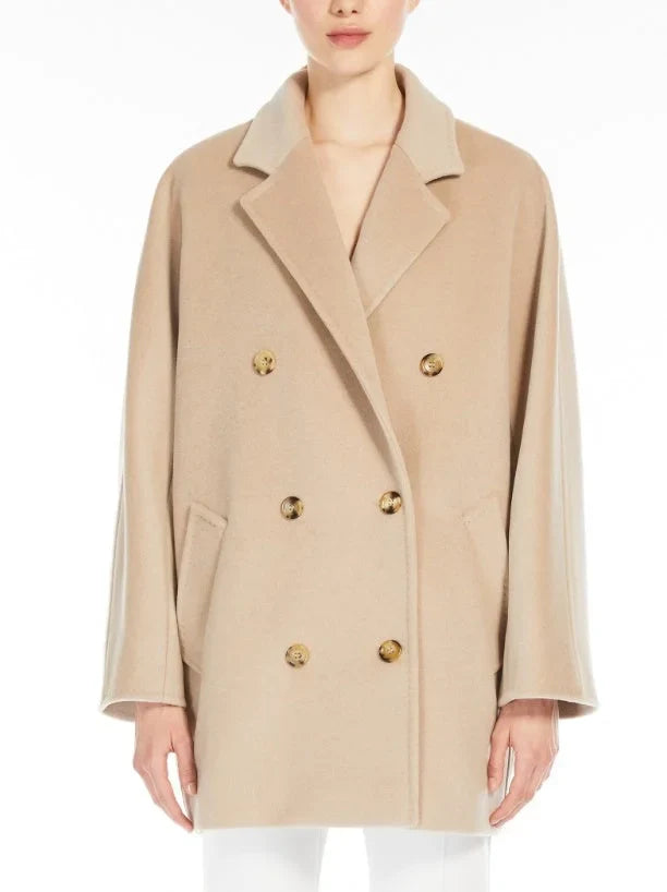 Double-Breasted Oversize Wool and Cashmere Coat in Ecru - Coats