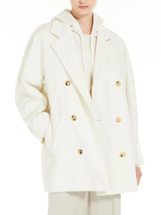 Double-Breasted Oversize Wool and Cashmere Coat in White - Coats