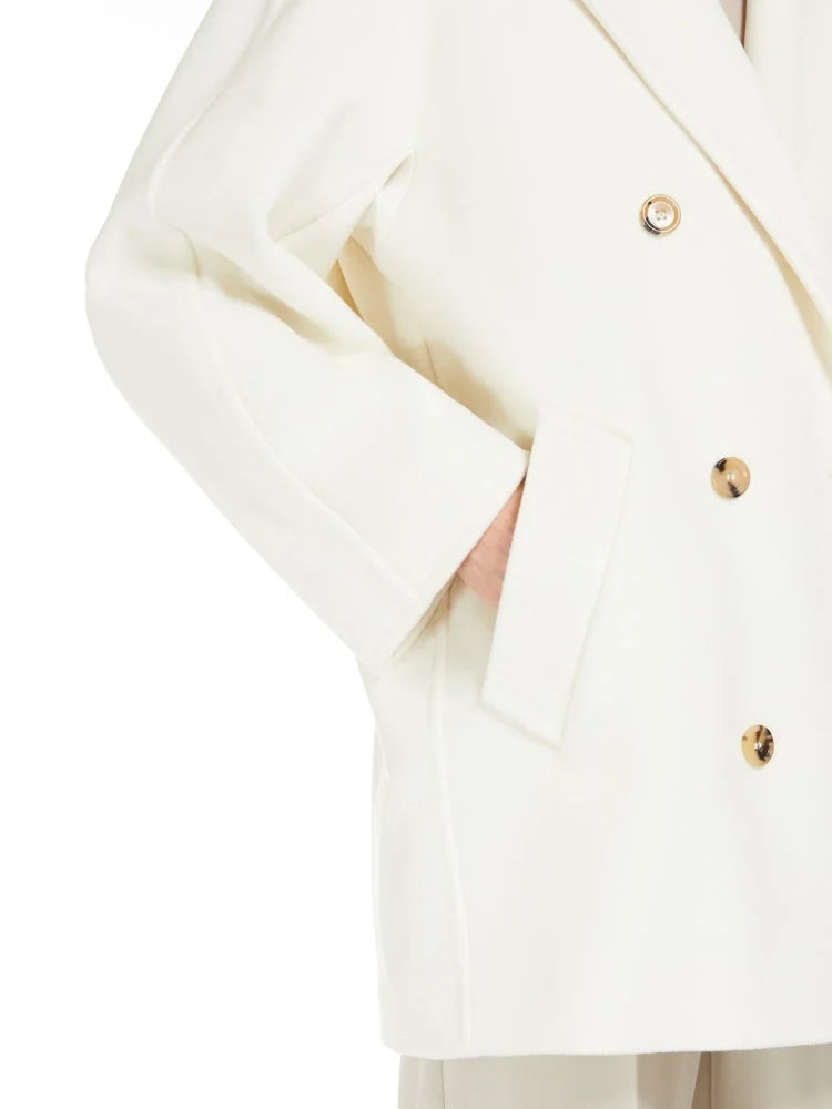 Double-Breasted Oversize Wool and Cashmere Coat in White - Coats