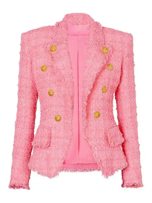 Double-Breasted Pink Tweed Jacket - Jackets