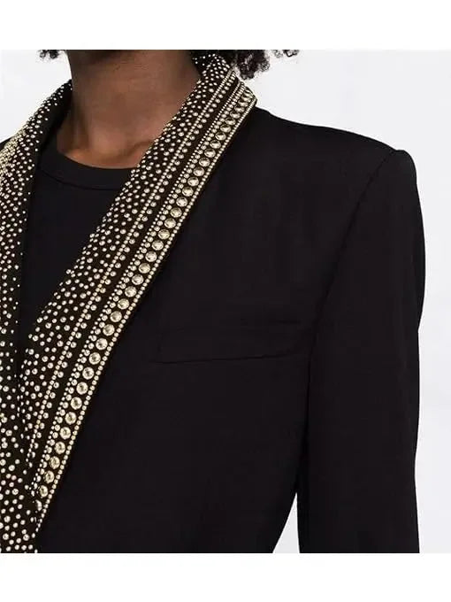 Double-Breasted Stud-Embellished Belted Jacket - Jackets