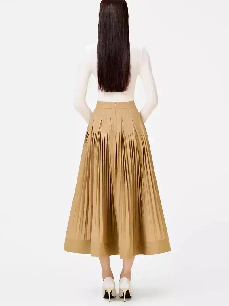 Double-Breasted Trench Jacket and Pleated Skirt Set - Suits & Sets