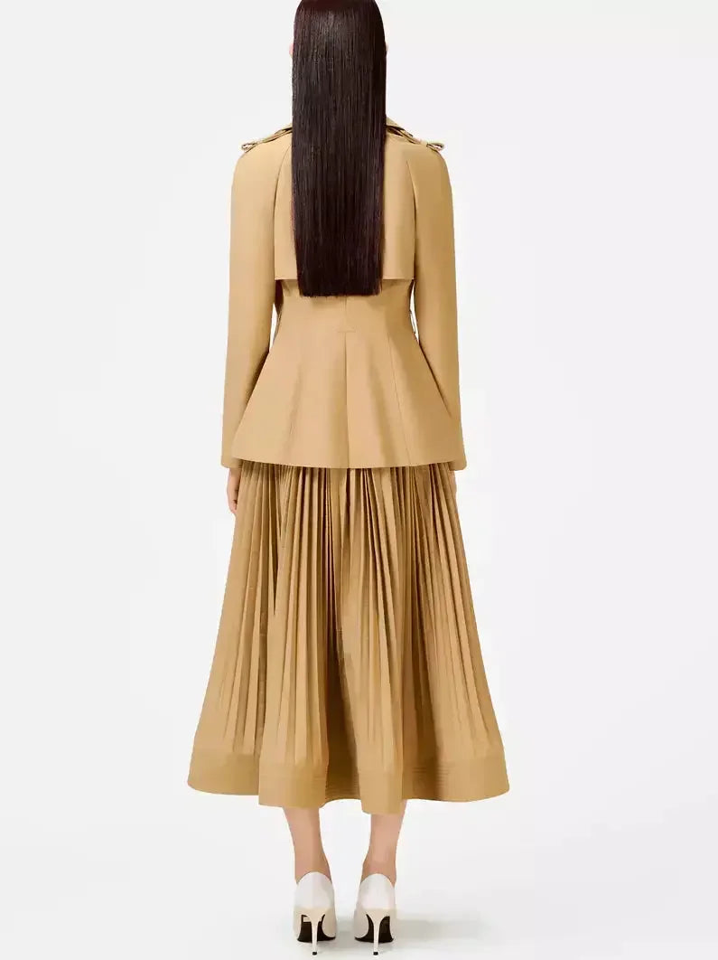 Double-Breasted Trench Jacket and Pleated Skirt Set - Suits & Sets
