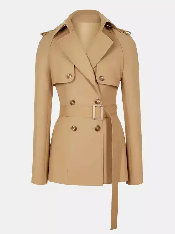 Double-Breasted Trench Jacket and Pleated Skirt Set - Suits & Sets