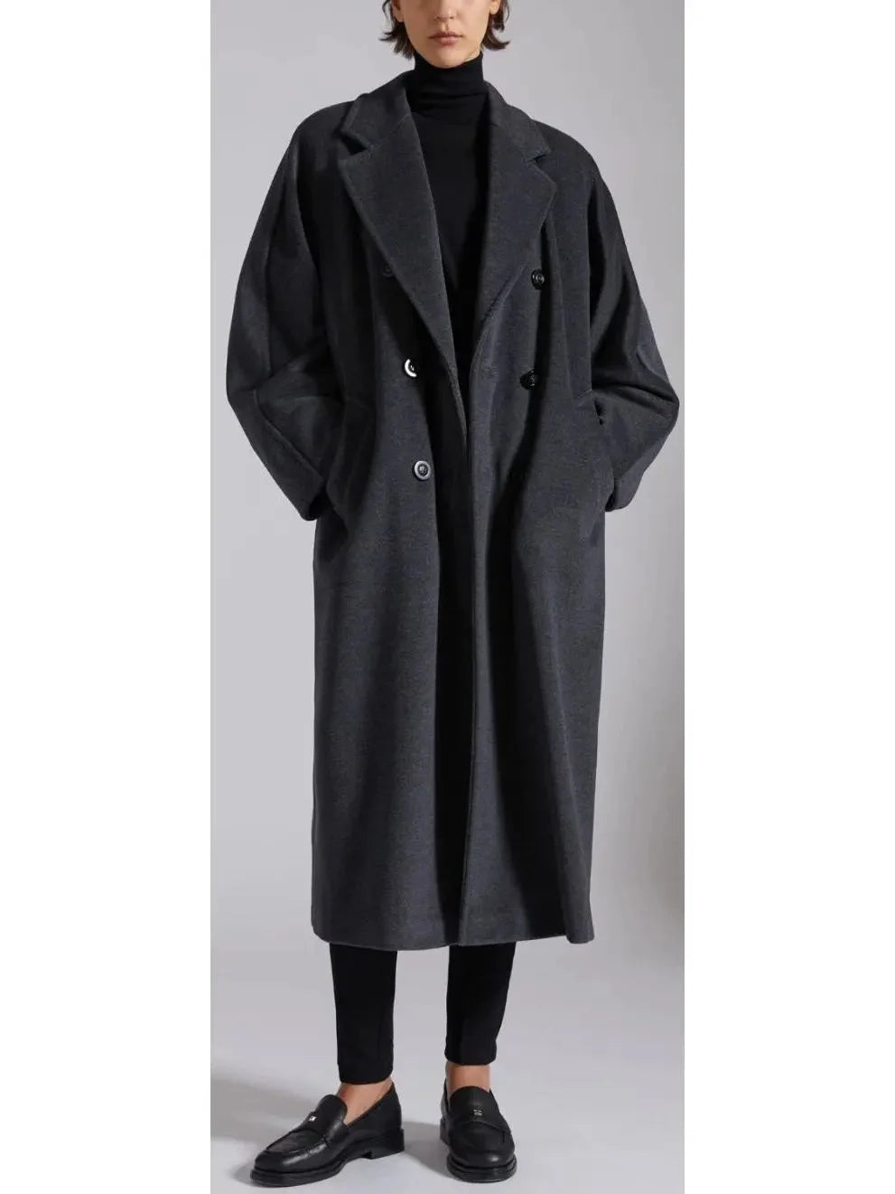 Double-Breasted Wool and Cashmere-blend Icon Coat Dark Gray - small - Coats