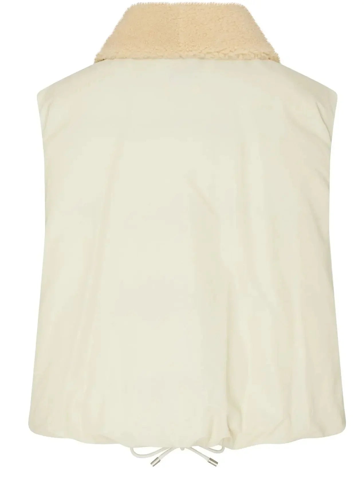 Double Leather-Buckled Shearling-Trim Cotton Padded Cream Vest - Jackets