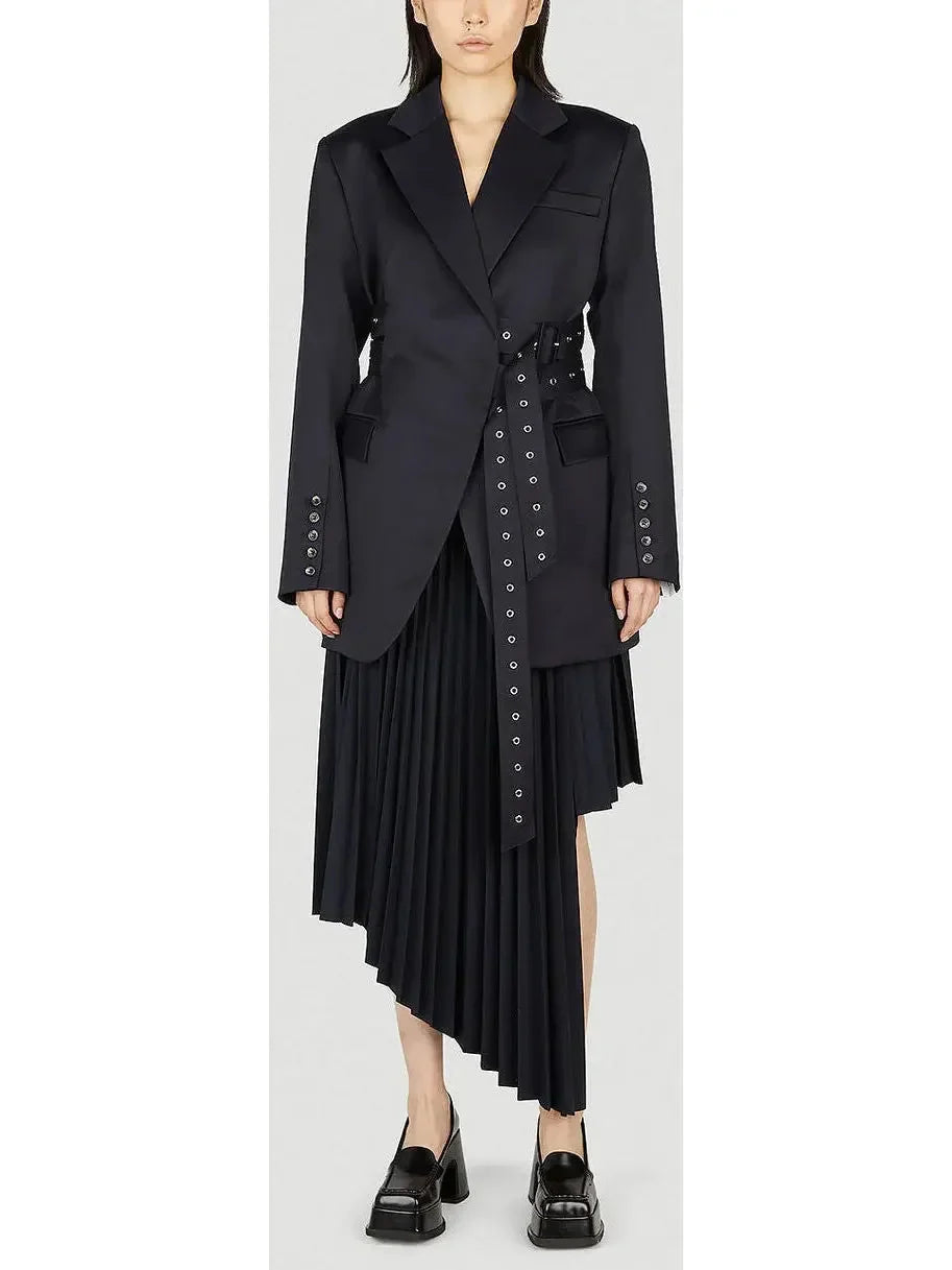 Double Side Belted Blazer in Black - Jackets