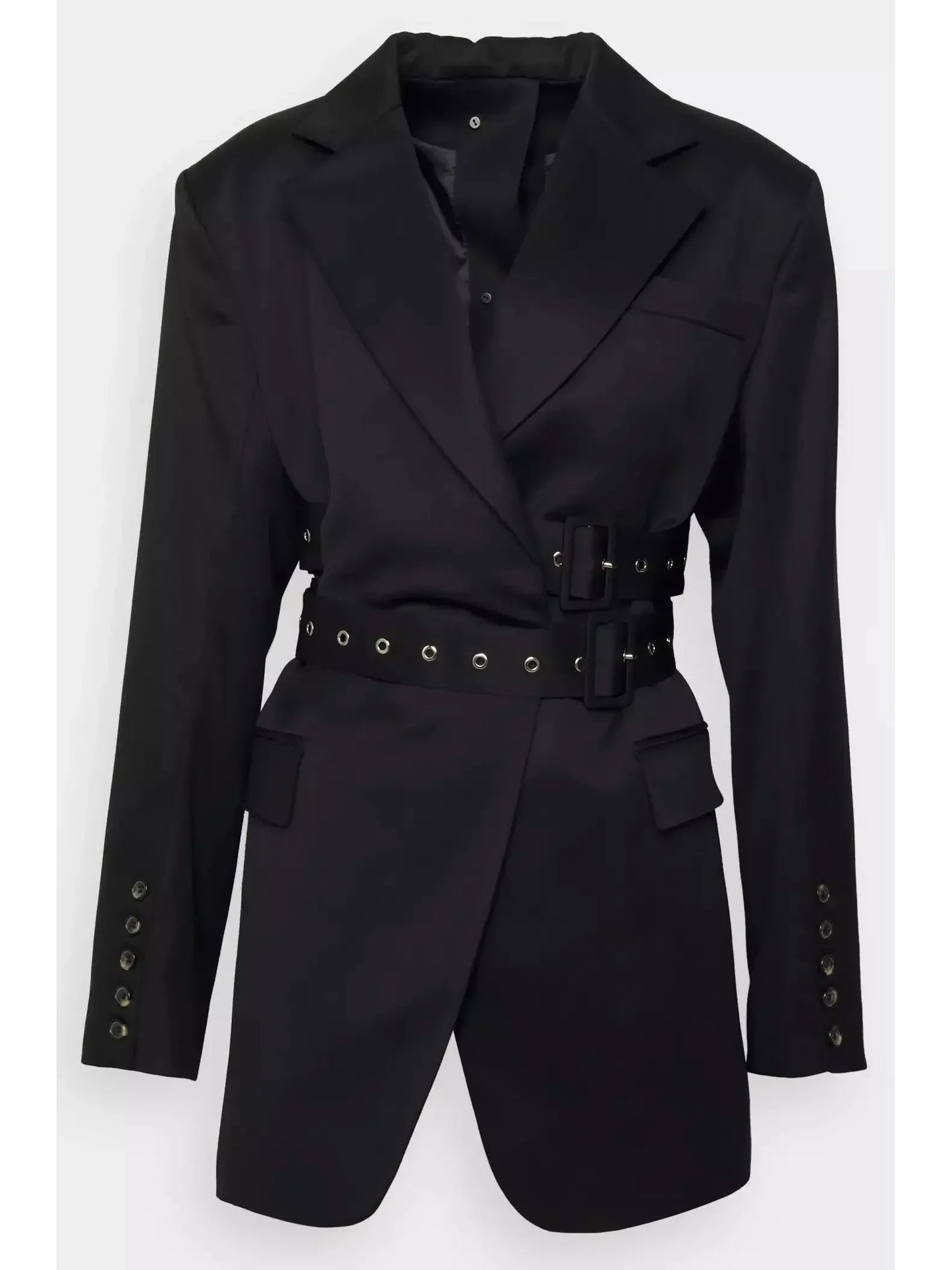 Double Side Belted Blazer in Black - Jackets