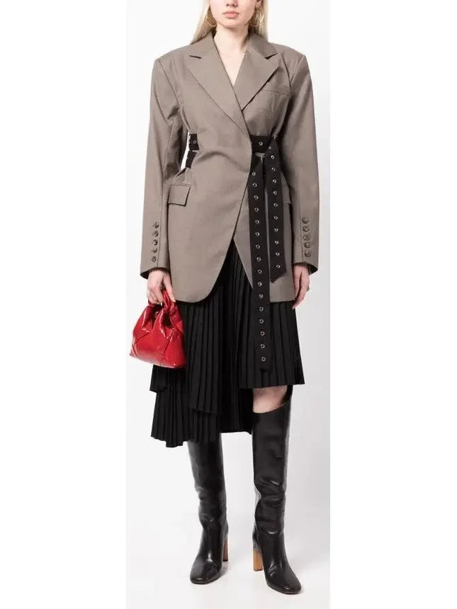 Double Side Belted Blazer in Black - Jackets