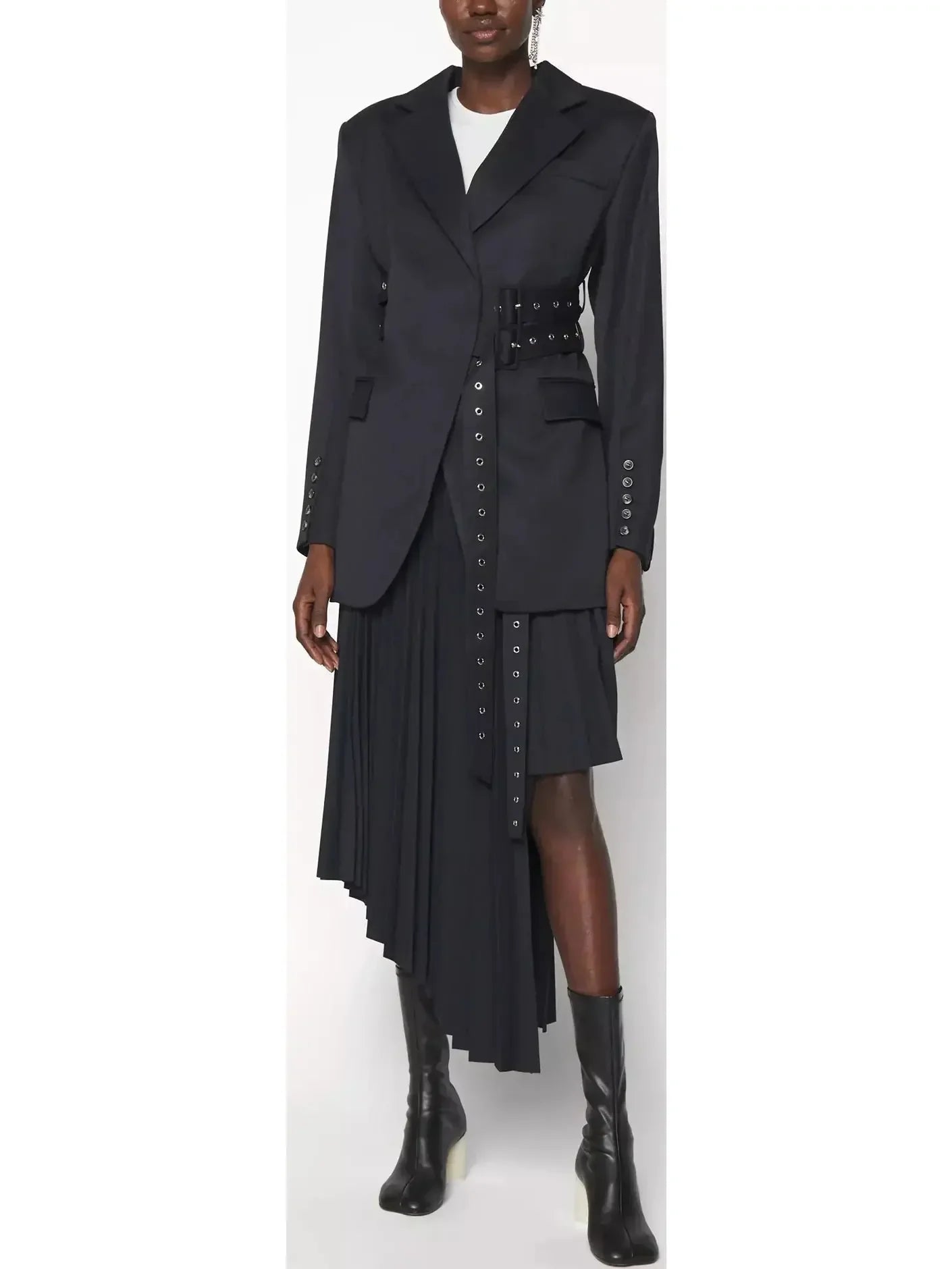 Double Side Belted Blazer in Black - Jackets