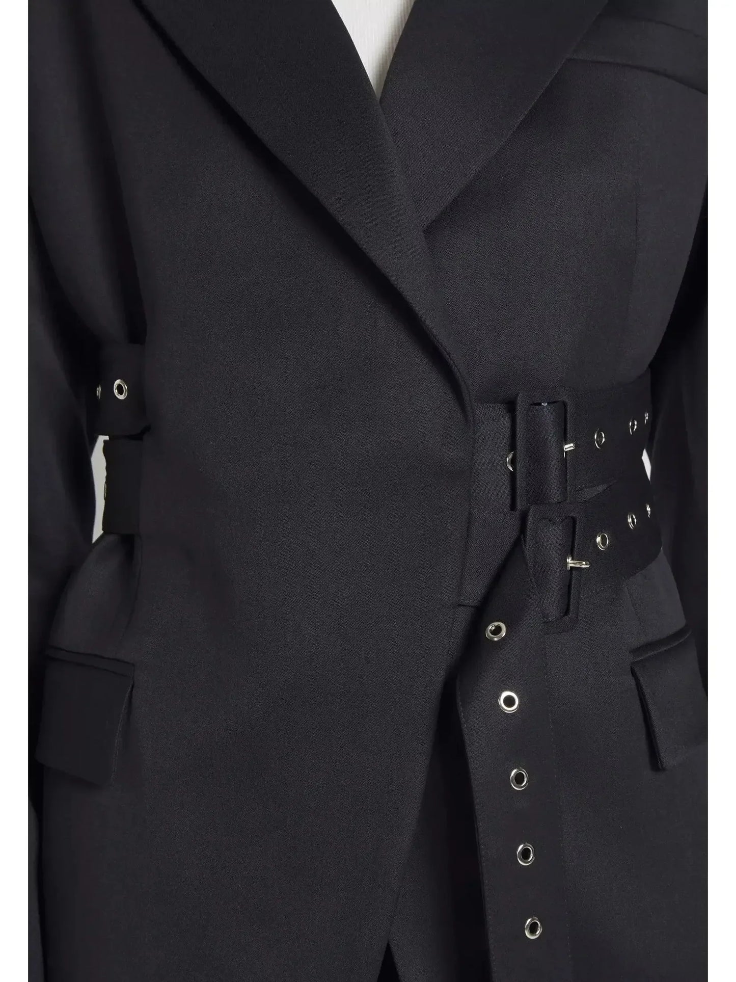 Double Side Belted Blazer in Black - Jackets