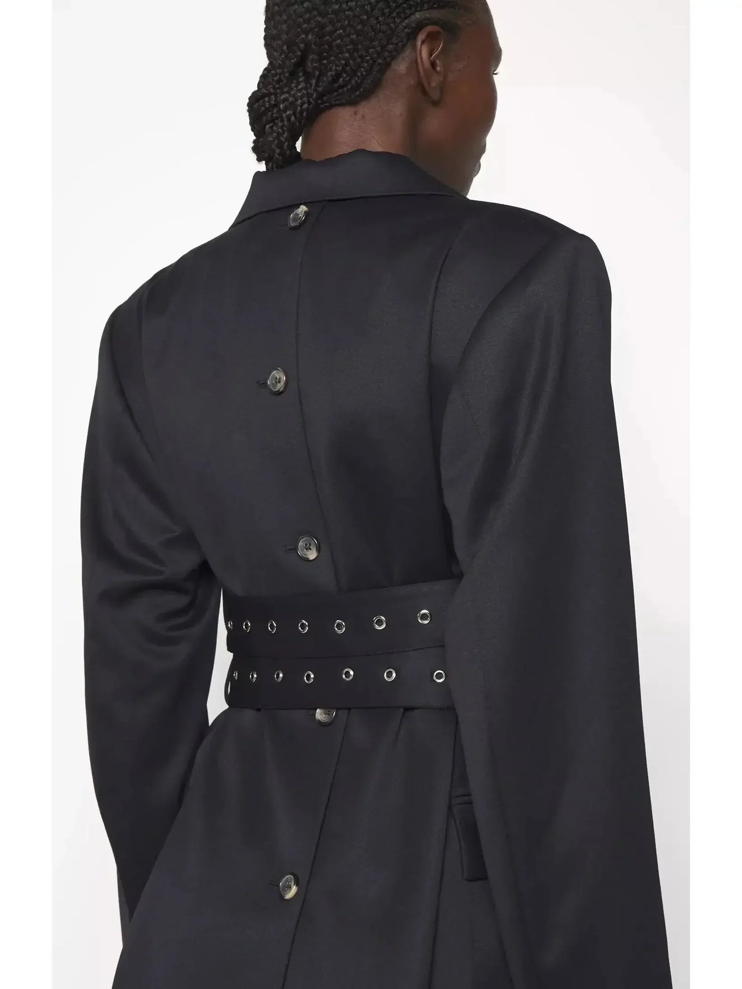 Double Side Belted Blazer in Black - Jackets