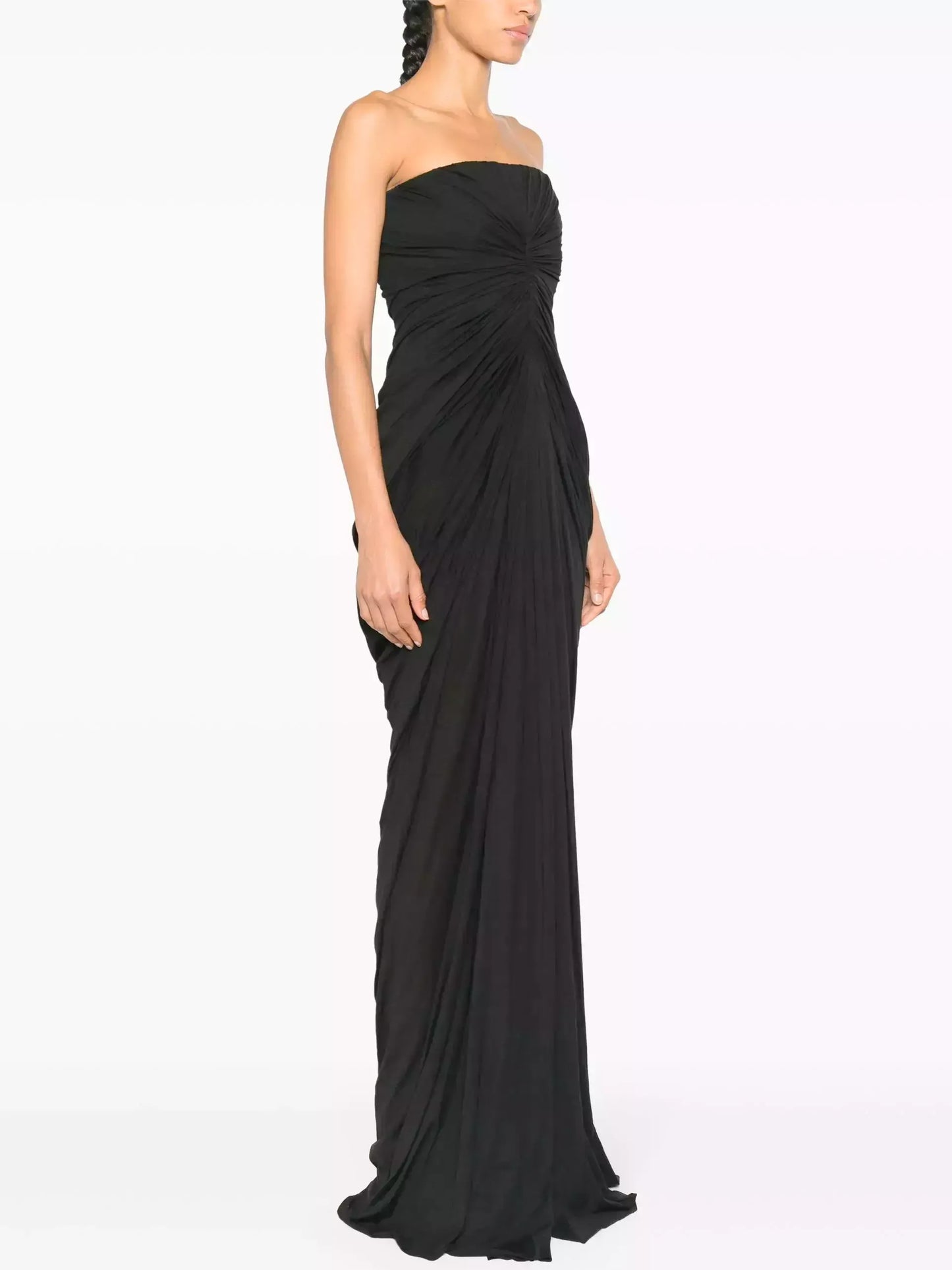 Draped Gathered Strapless Gown in Black - Dresses