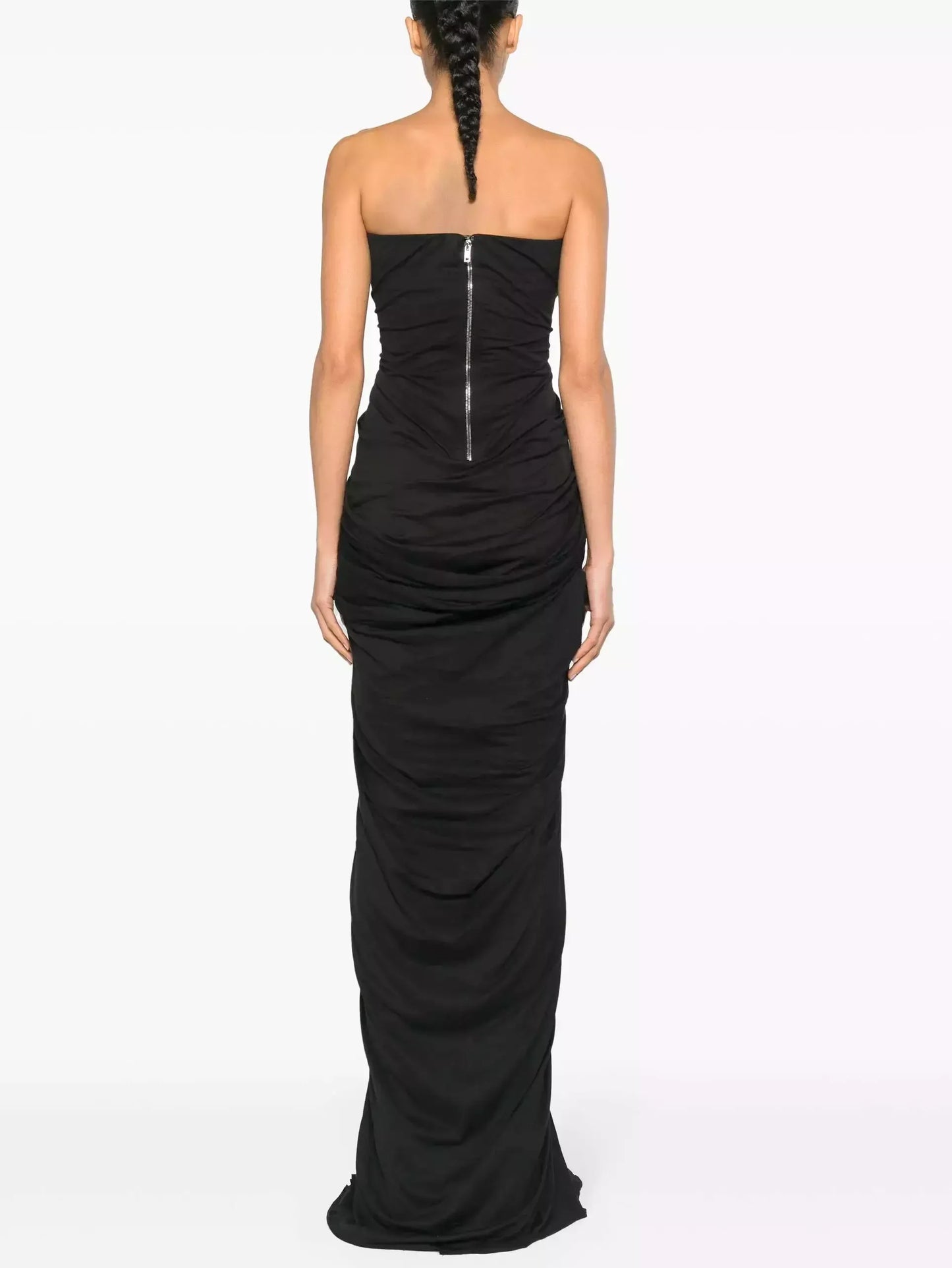 Draped Gathered Strapless Gown in Black - Dresses
