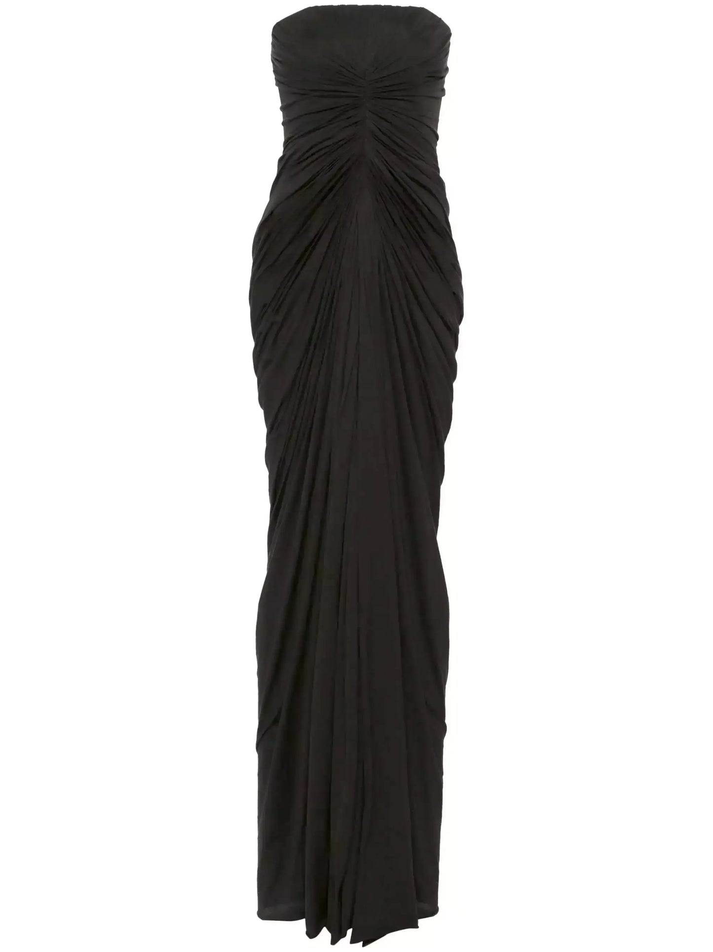 Draped Gathered Strapless Gown in Black - Dresses