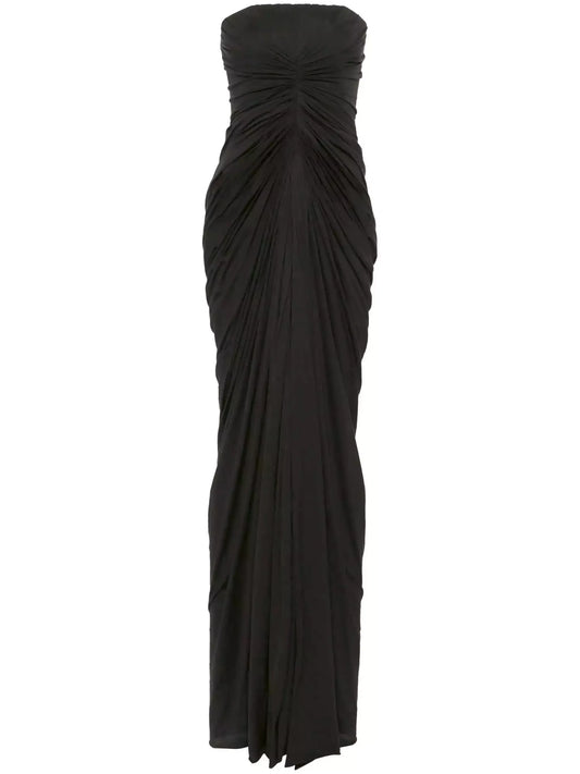 Draped Gathered Strapless Gown in Black - Dresses