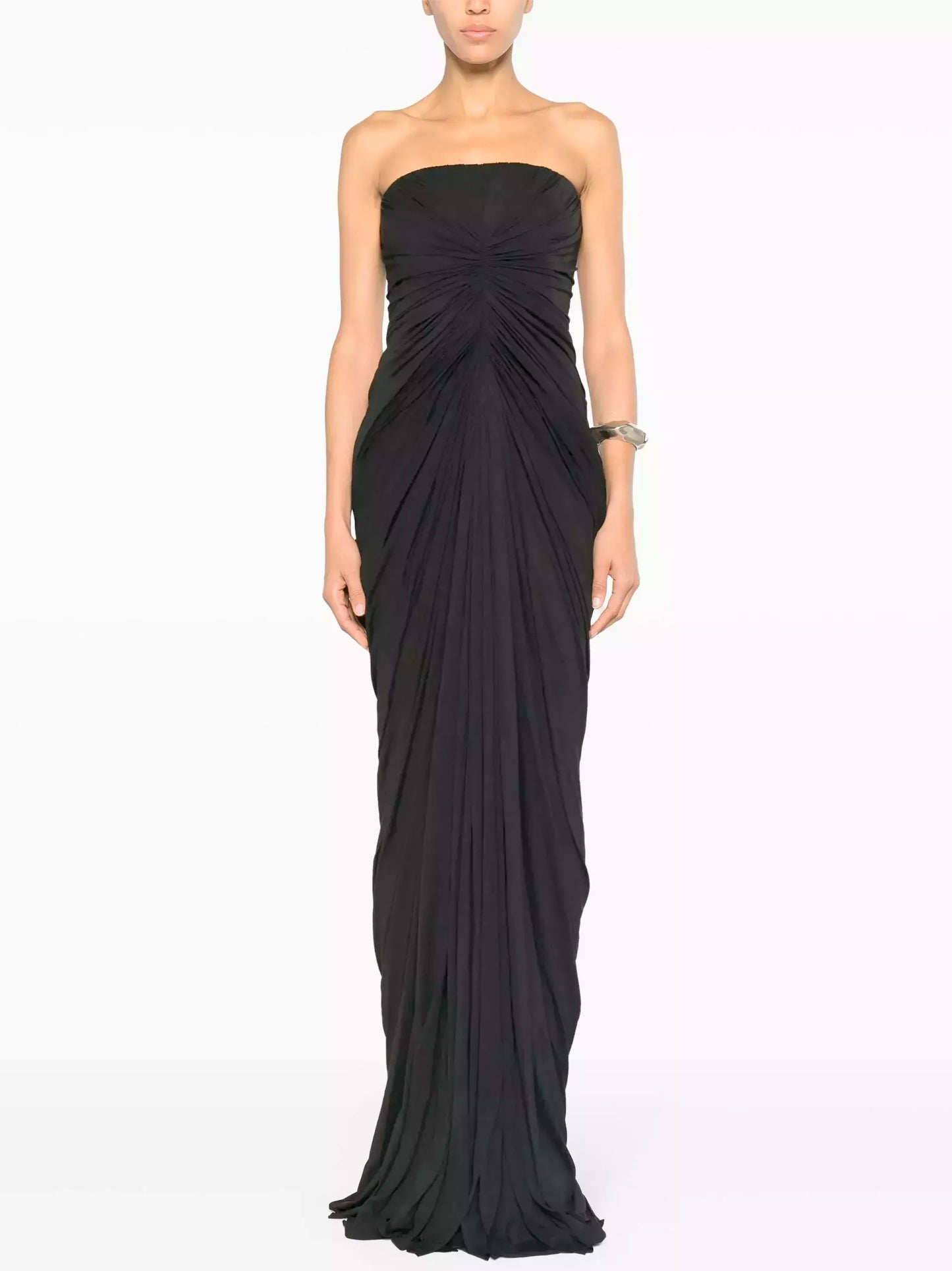 Draped Gathered Strapless Gown in Black - Dresses
