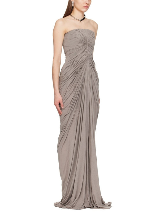 Draped Gathered Strapless Gown in Grey - Dresses