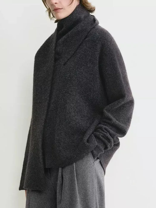 Draped Scarf Neck Wool Sweater in Grey - Sweaters & Knitwear