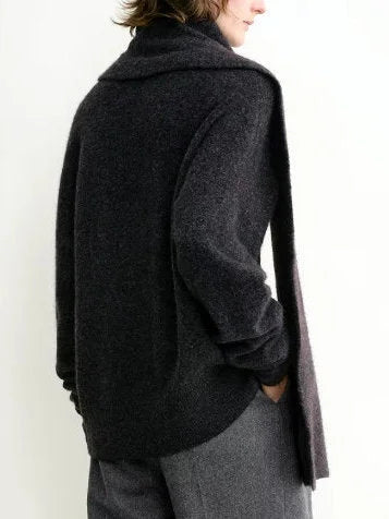 Draped Scarf Neck Wool Sweater in Grey - Sweaters & Knitwear
