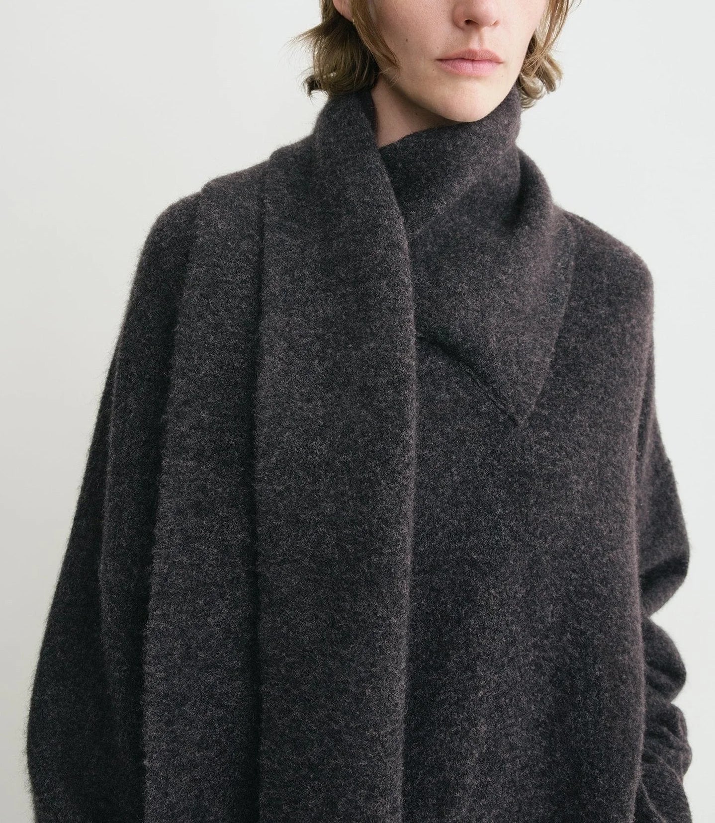 Draped Scarf Neck Wool Sweater in Grey - Sweaters & Knitwear