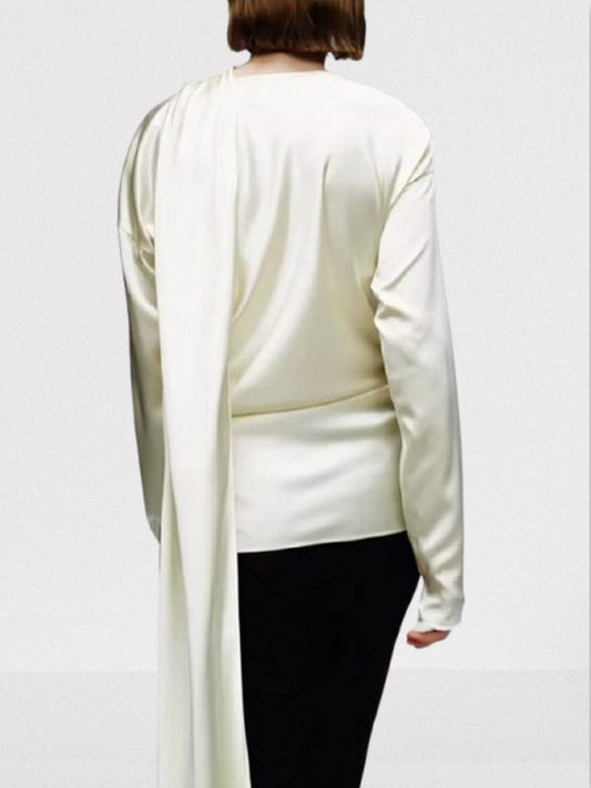 Draped Silk Scarf-Neck Blouse - Tops