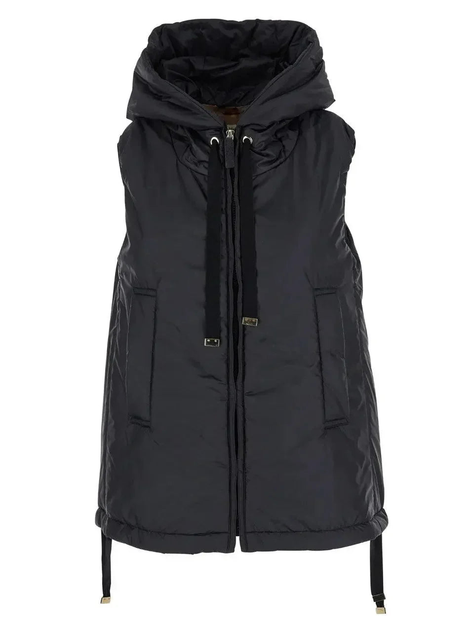 Drawstring Hooded Padded Vest in Black - Jackets