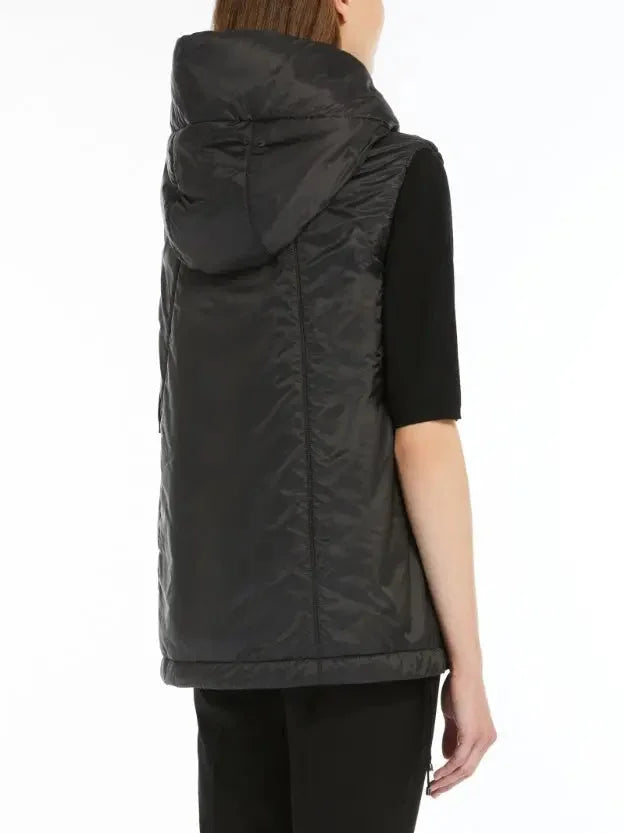 Drawstring Hooded Padded Vest in Black - Jackets