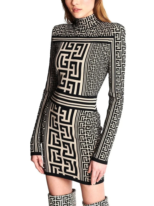 Dress with High Collar in Monogram Stitch - Dresses