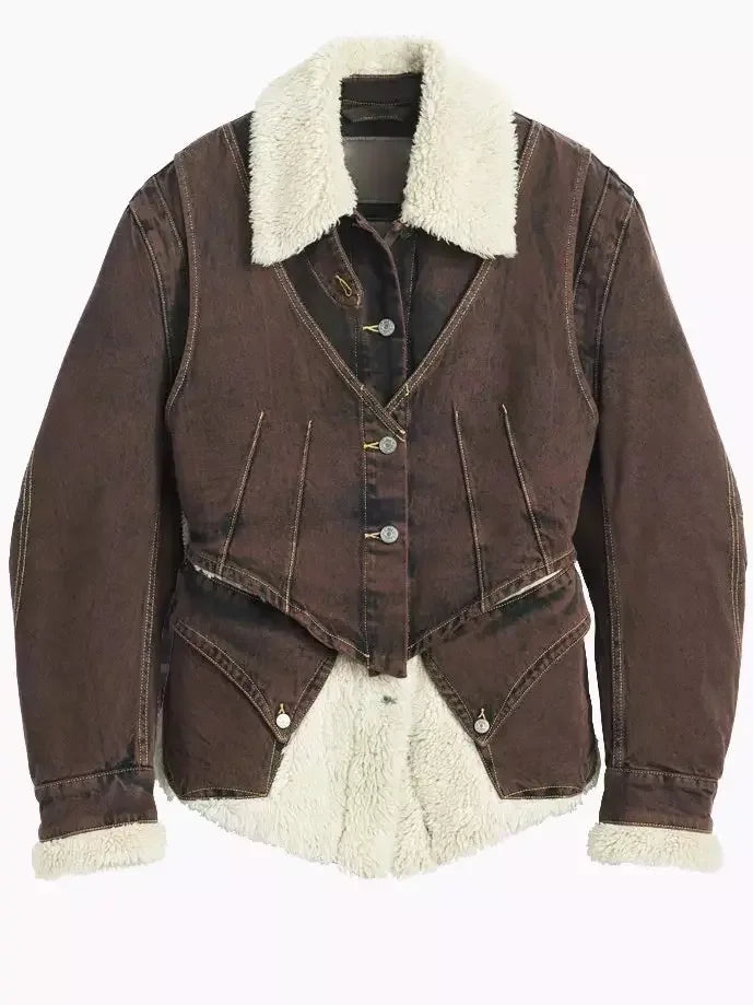 Dyed Denim and Fleece Paneled Jacket - Jackets