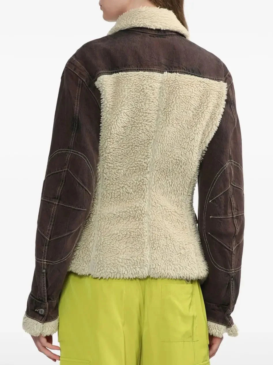 Dyed Denim and Fleece Paneled Jacket - Jackets