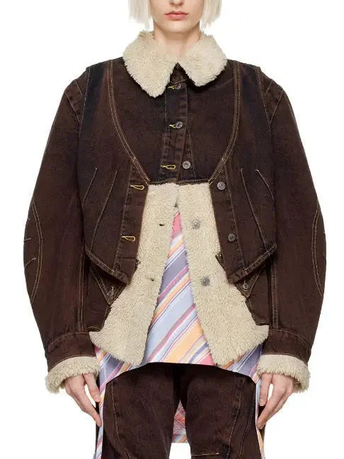 Dyed Denim and Fleece Paneled Jacket - Jackets