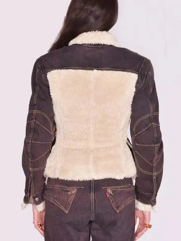 Dyed Denim and Fleece Paneled Jacket - Jackets