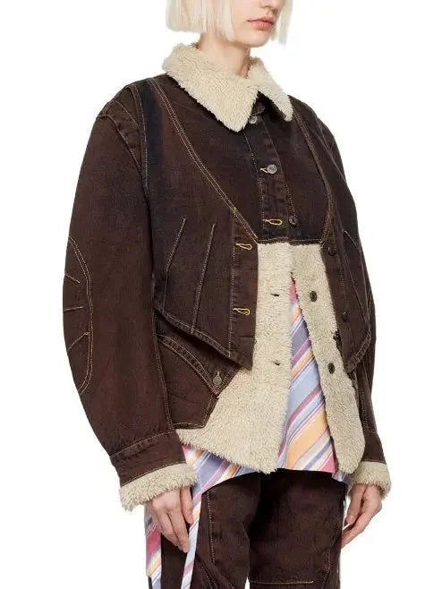 Dyed Denim and Fleece Paneled Jacket - Jackets