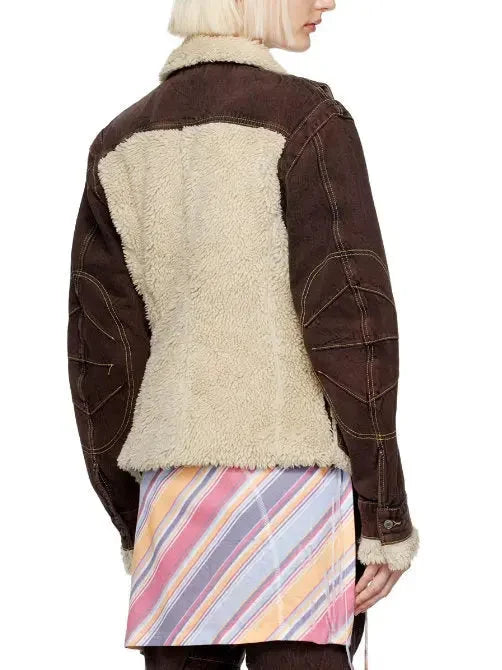 Dyed Denim and Fleece Paneled Jacket - Jackets