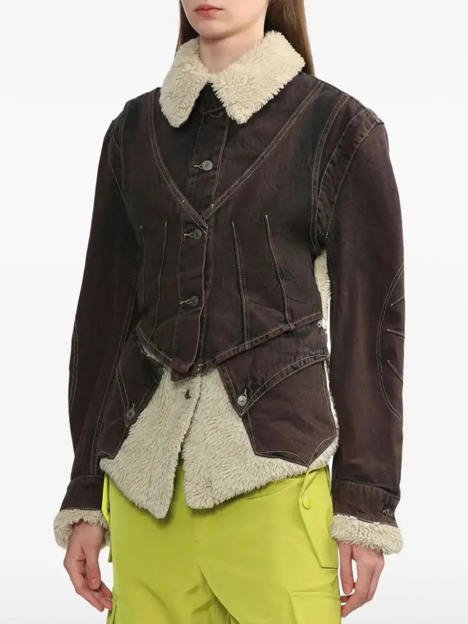 Dyed Denim and Fleece Paneled Jacket - Jackets