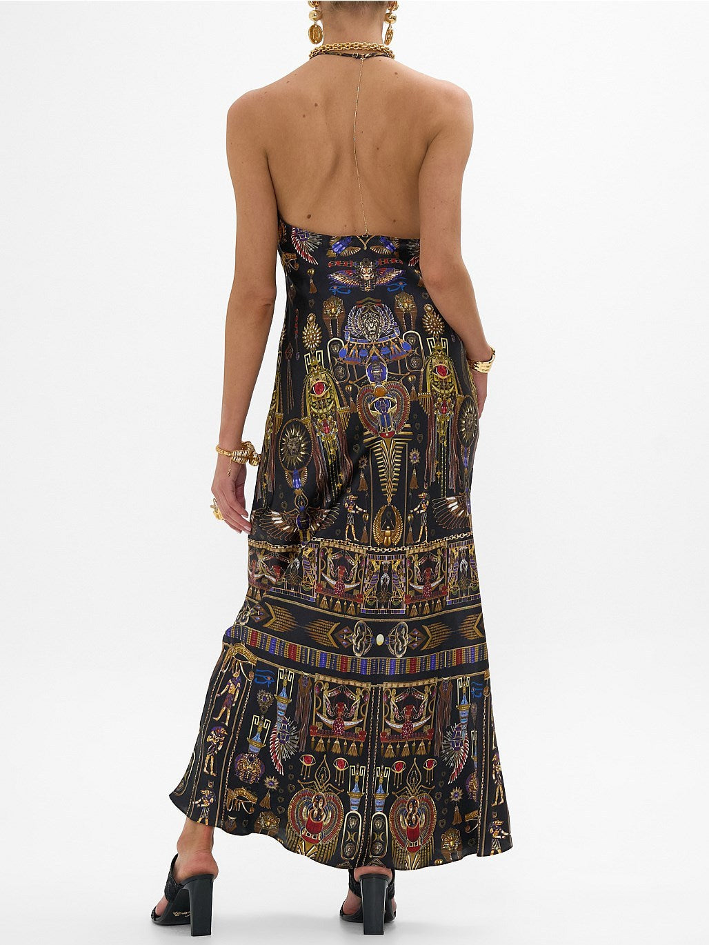 Egyptian Print Silk Slip Dress - Dresses