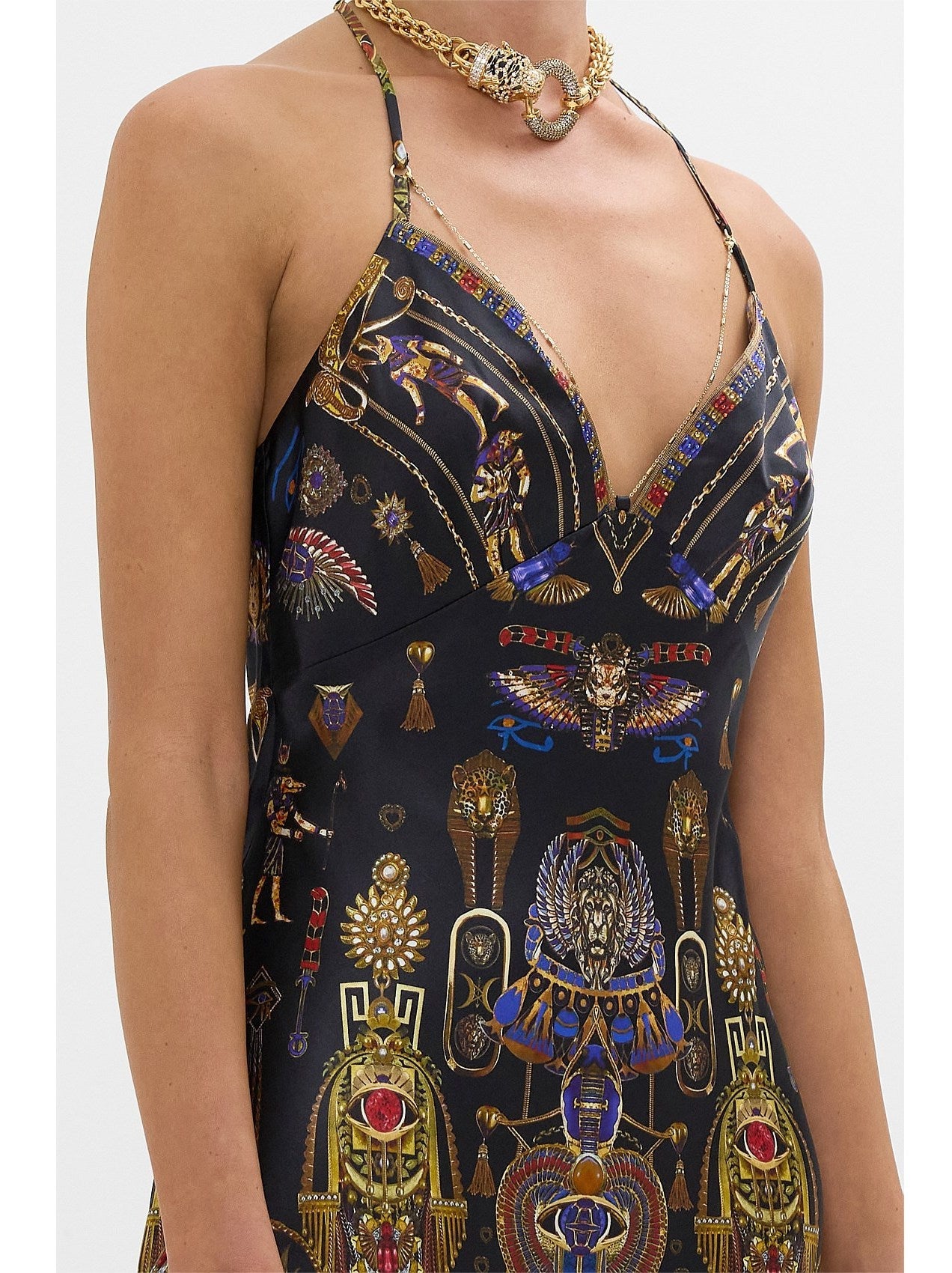 Egyptian Print Silk Slip Dress - Dresses