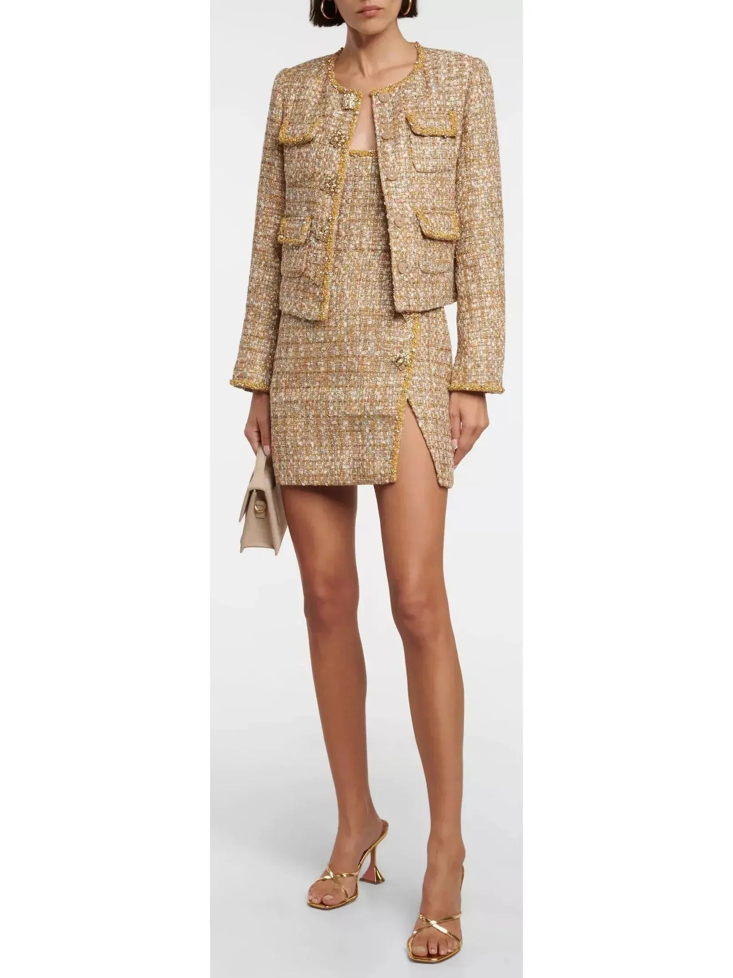 Embellished Bouclé Mini Dress - Dresses