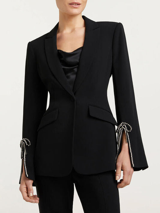 Embellished Bow-Sleeve Single-Breasted Blazer - Jackets