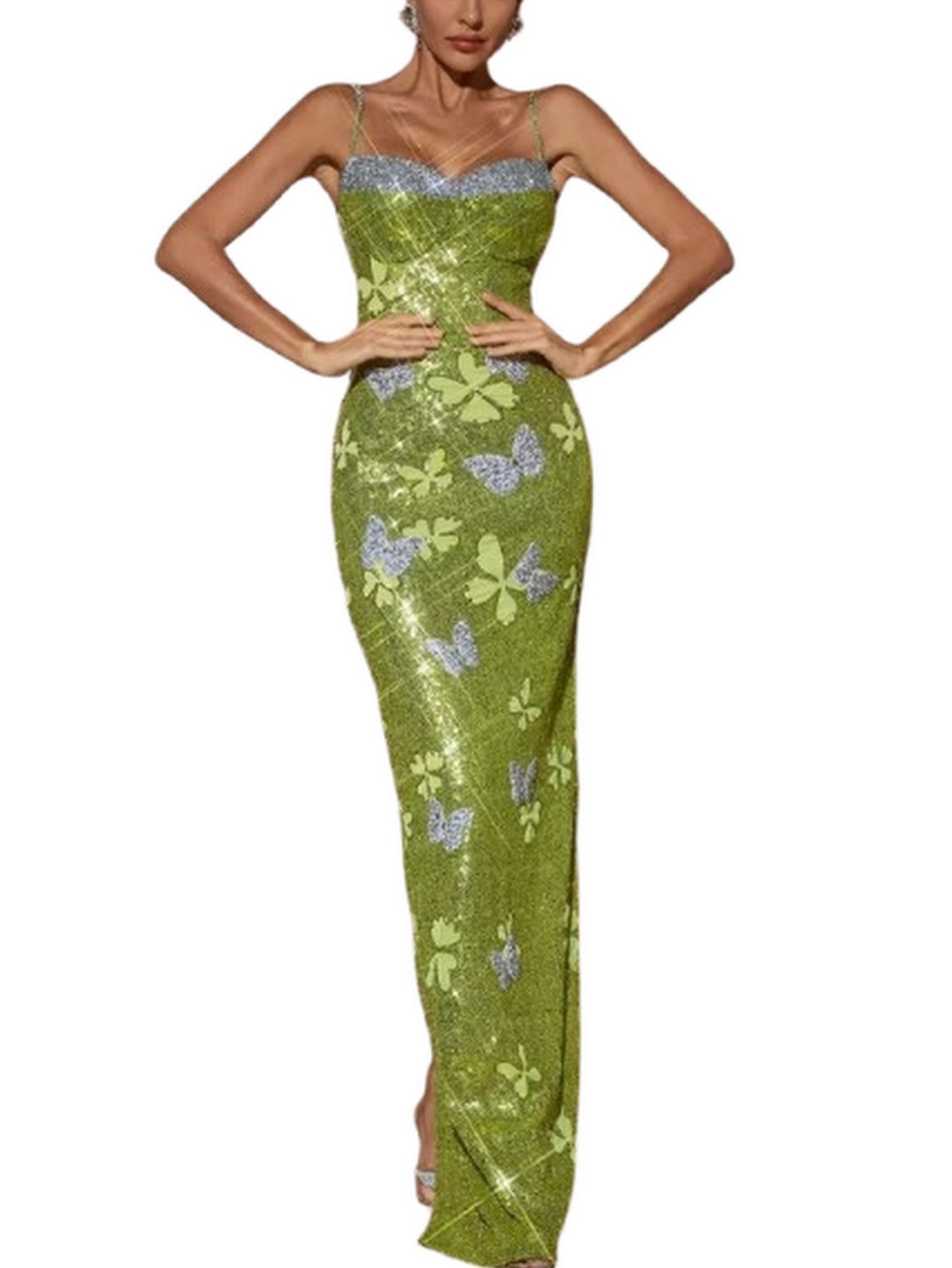 Embellished Bralette Butterfly Rhinestone Sequin Dress - Dresses