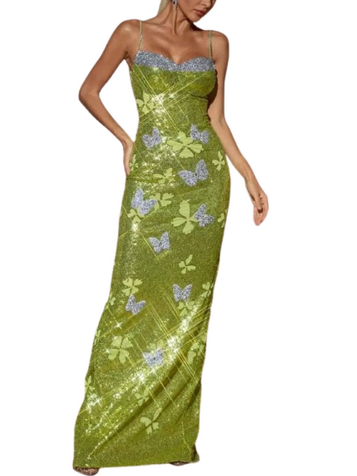 Embellished Bralette Butterfly Rhinestone Sequin Dress - Dresses