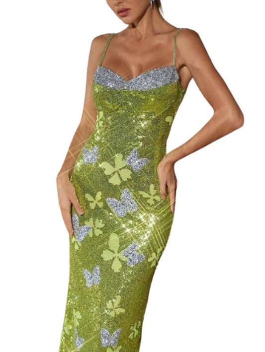 Embellished Bralette Butterfly Rhinestone Sequin Dress - Dresses