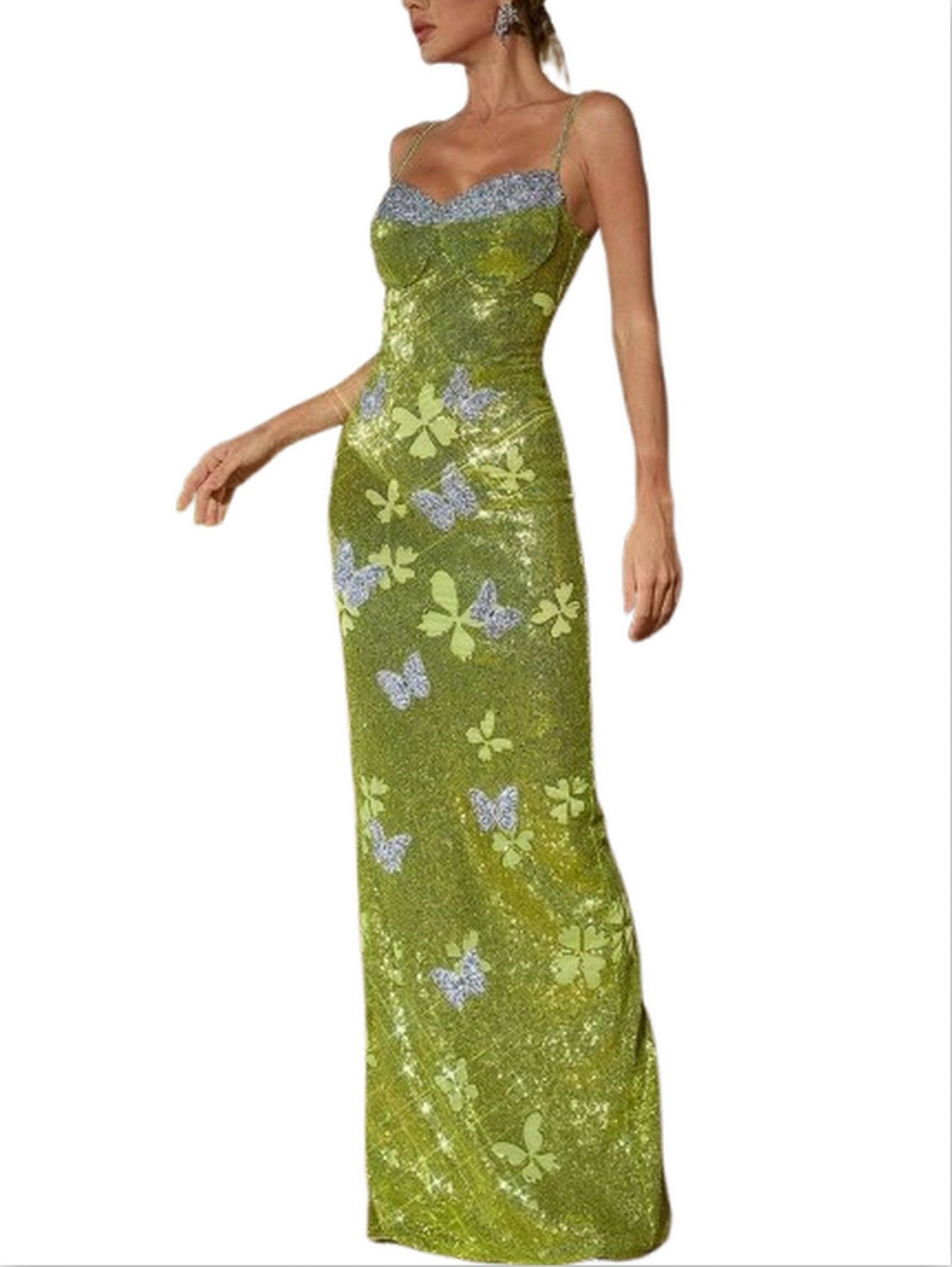 Embellished Bralette Butterfly Rhinestone Sequin Dress - Dresses