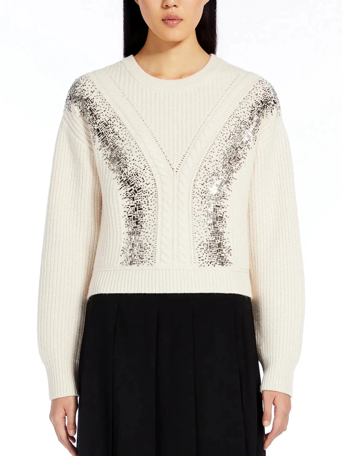 Embellished Cable Knit Sweater - Sweaters & Knitwear