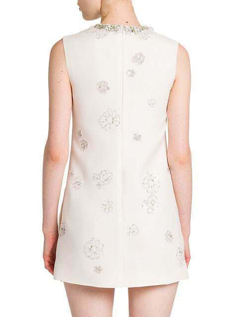 Embellished Crepe Mini Shift Dress in Ivory - Dresses
