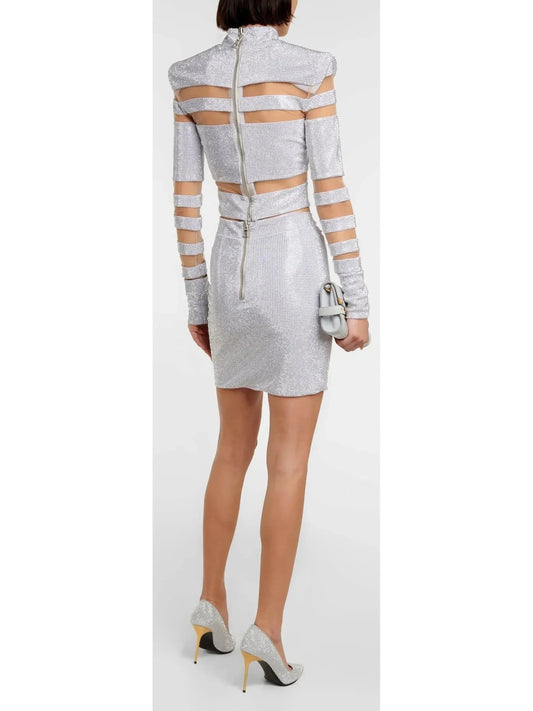 Embellished Crop Top and Skirt Set - Suits & Sets